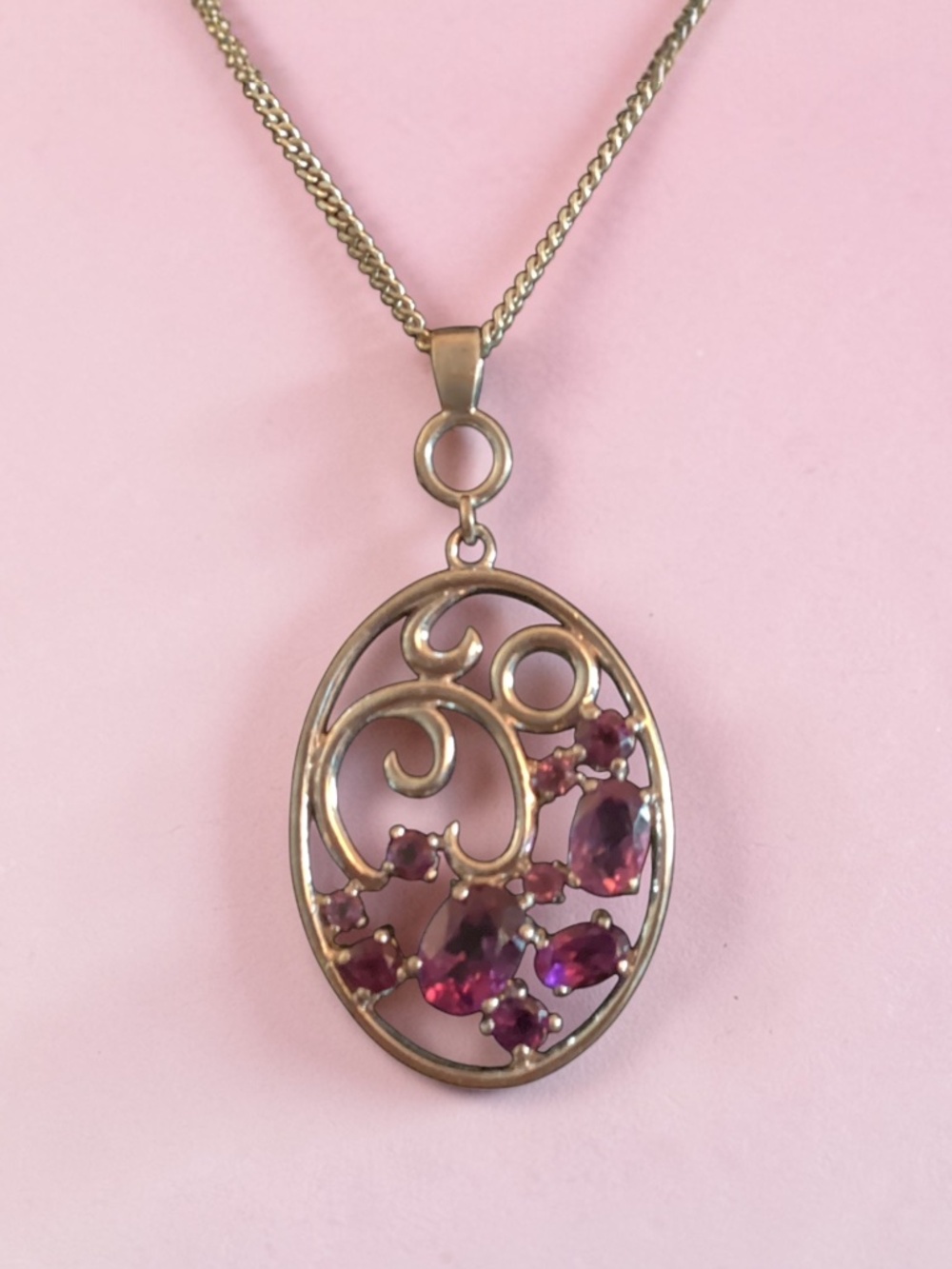 Silver and Amethyst Pendant and Chain